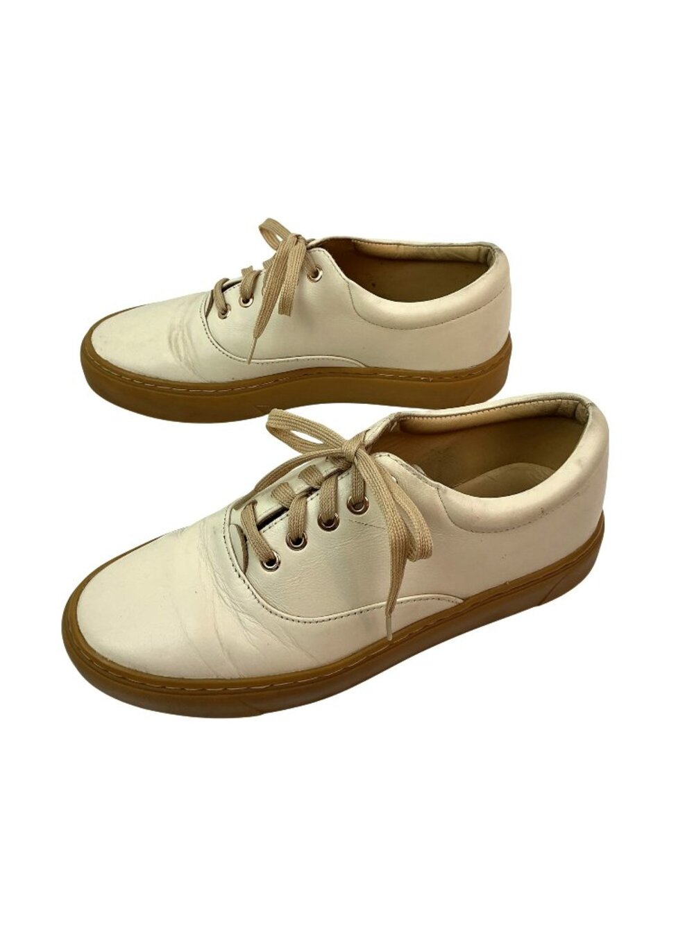 Nisolo Leather Lace-Up Sneakers Womens 6.5 Beige With Brown Sole Made In Mexico